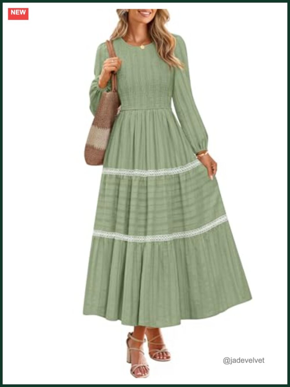 Elegant Casual Maxi Dress Long Sleeve A-Line Tiered Cotton Dress